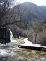 Auf hergerichteten Holzwegen konnte man alle interessanten Stellen ziemlich bequem erreichen. Jiuzhaigou Holzweg